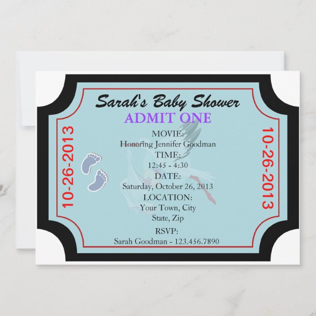 Baby Boy Invitation Admit One Customised (Front)