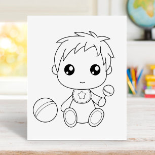 Baby Boy Jumpsuit Colouring Page Rubber Stamp