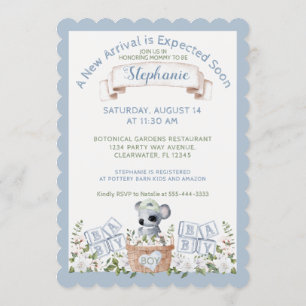 Baby Boy Koala Hot Air Balloon Watercolor Shower Invitation