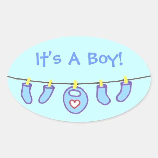 Baby Boy Laundry It's A Boy! Personalised Oval Sticker (Front)