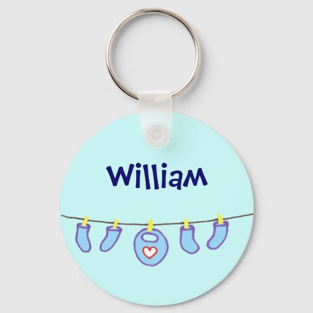 Baby Boy Laundry It's A Boy! Personalized Key Ring (Front)