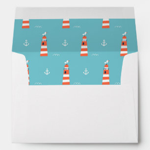 Baby Boy Lighthouse and Anchor Pattern on Blue Envelope