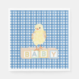 Baby Boy Little Chick Blue Gingham Napkin