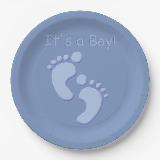 Baby Boy Little Feet Baby Shower Paper Plates (Front)