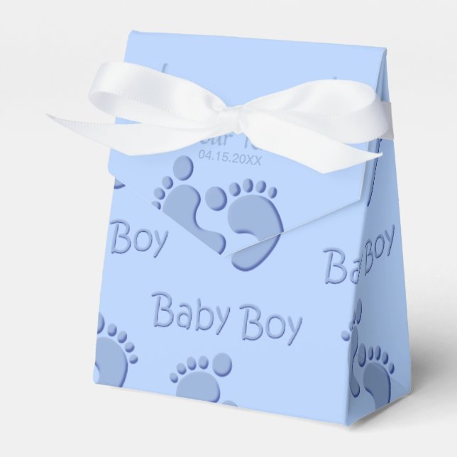 Baby Boy Little Feet Footprint Shower Party Favour Favour Box (Front Side)