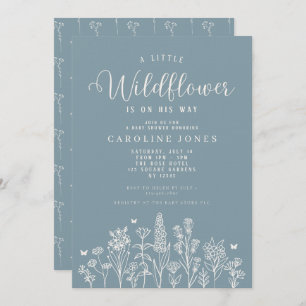Baby Boy Little Wildflower Blue Baby Shower Invitation