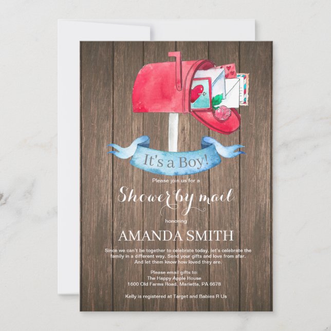 Baby Boy Long Distance Shower by Mail Invitation (Front)