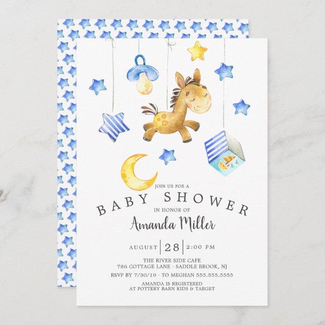 Baby Boy Mobile Horse Baby Shower Invitation (Front/Back)