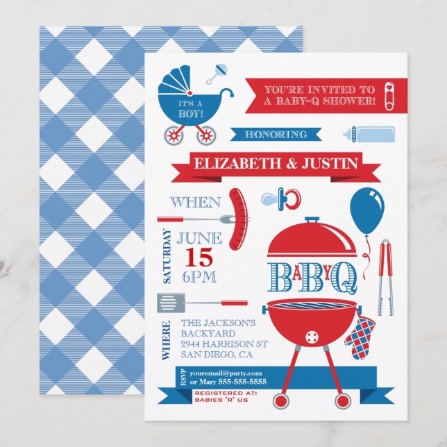 Baby Boy - Modern BBQ Shower Invitation (Front/Back)