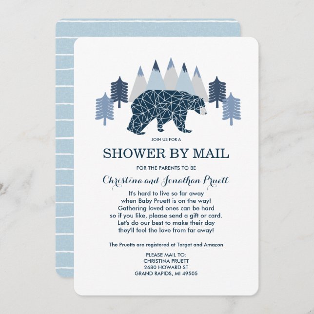 Baby Boy Modern Bear baby shower by mail Invitation (Front/Back)