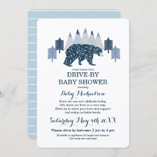 Baby Boy Modern Bear Drive By Baby Shower Invitation