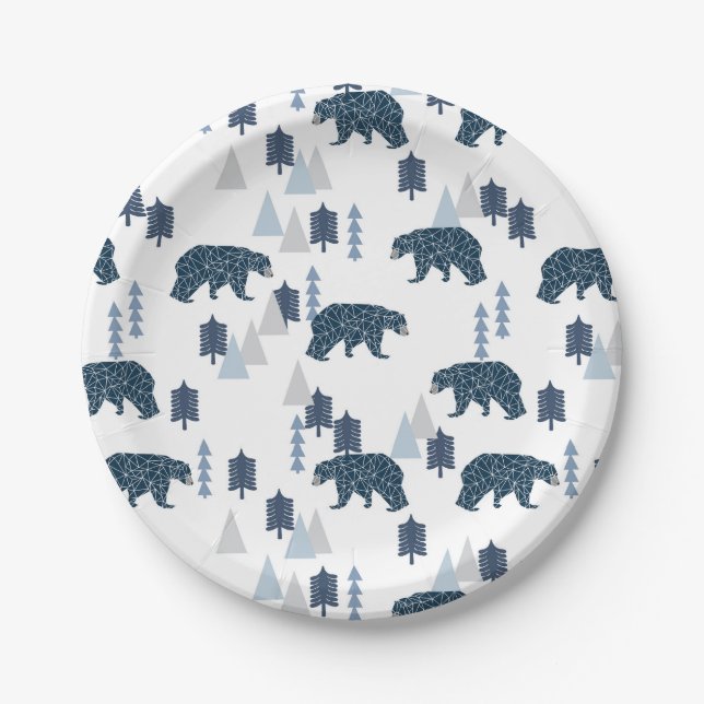Baby boy modern bear paper plate (Front)