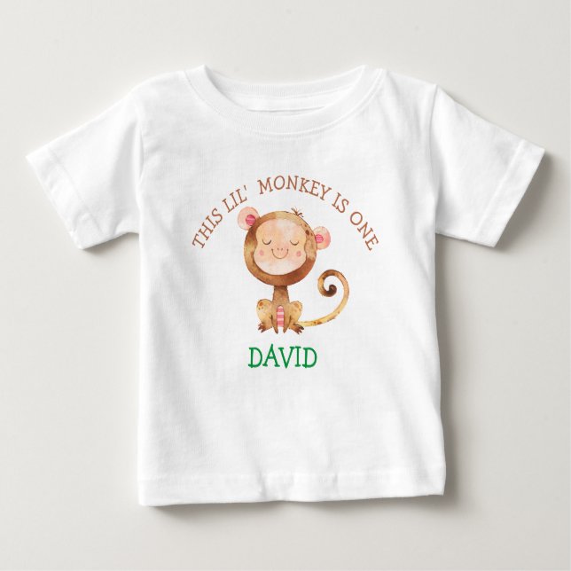 Baby Boy Monkey First Birthday Little Monkey T-Shirt (Front)