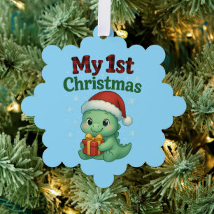 Baby Boy My 1st Christmas Dino Tree Decoration Card