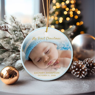 Baby Boy My First Christmas Photo Keepsake  Ceramic Ornament