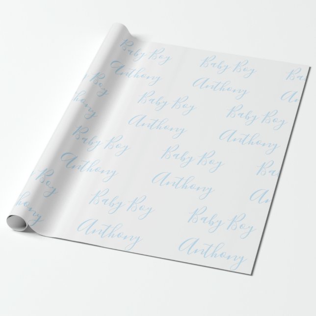 Baby Boy Name Blue Script Customised Wrapping  Paper (Unrolled)
