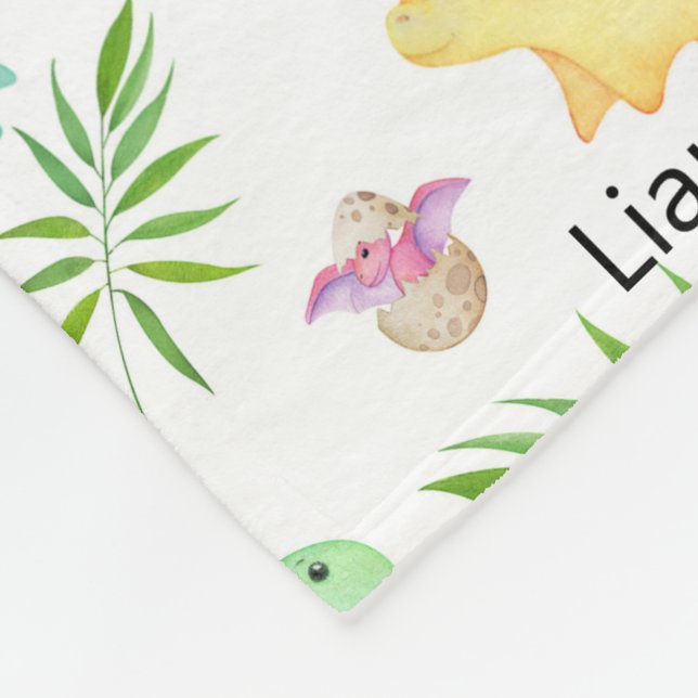 Baby Boy Name Dinosaur Nursery Bedroom Cute Fleece Blanket (Corner)