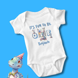 Baby Boy Name One Cute Dinosaurs Baby Bodysuit