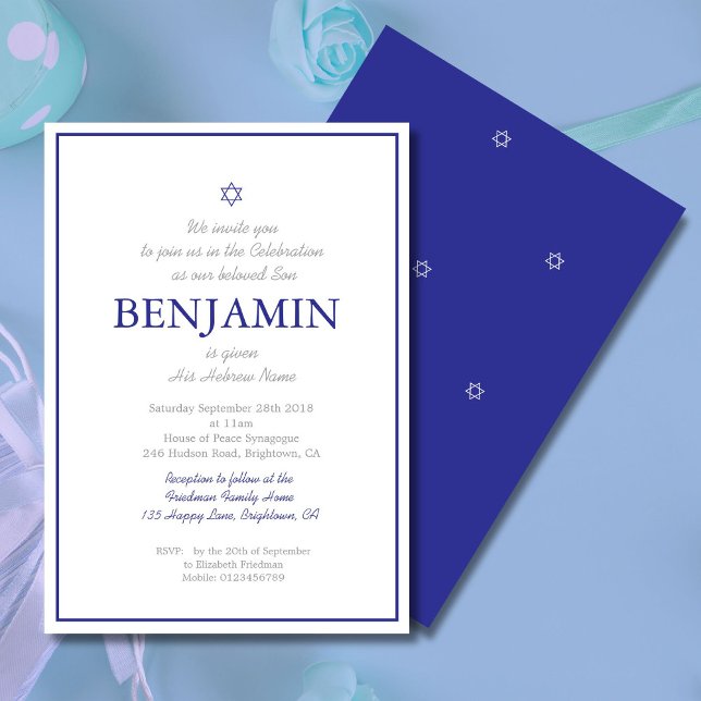 Baby Boy Naming Ceremony Hebrew Jewish Blue Invitation (Creator Uploaded)