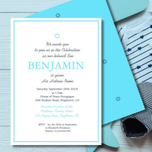 Baby Boy Naming Ceremony Jewish Modern Blue Invitation