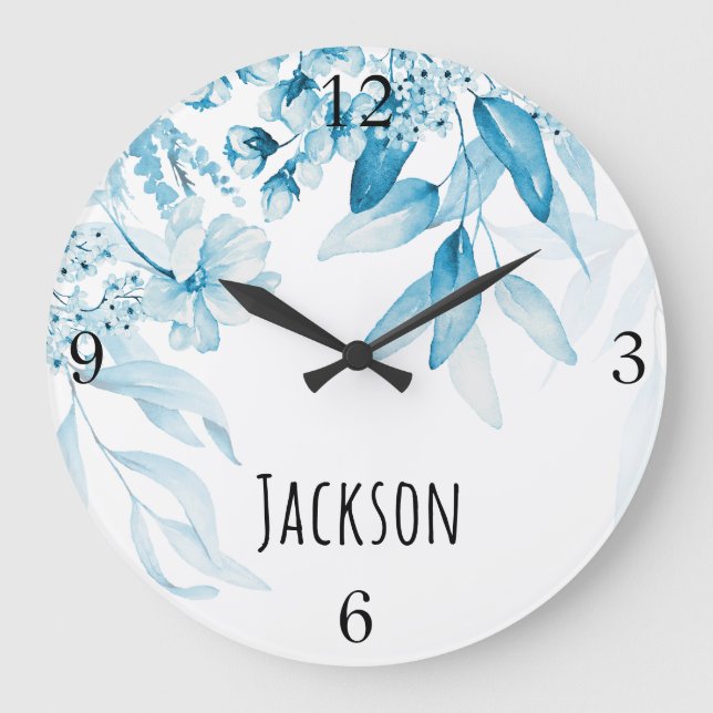 Baby Boy Nursery Dutch Art Blue Floral 10.75-in Large Clock (Front)