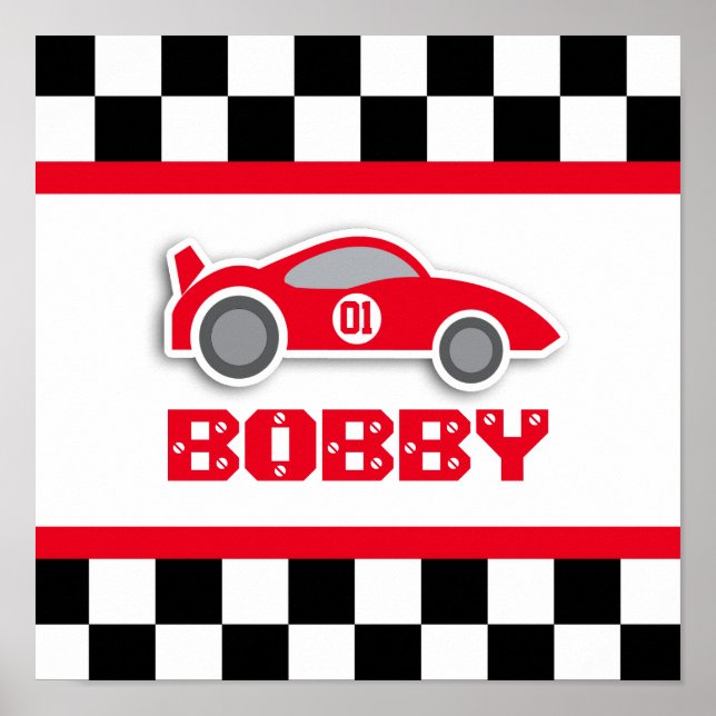 Baby boy nursery red racing car poster (Front)