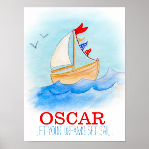 Baby boy nursery sailing boat poster