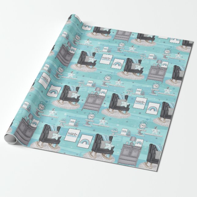 Baby Boy Nursery Wrapping Paper (Unrolled)