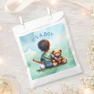 Baby Boy of Colour with his Teddy Bear Baby Shower Favour Bag
