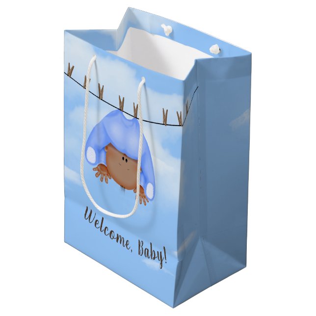 Baby Boy on Clothesline Medium Gift Bag (Front Angled)