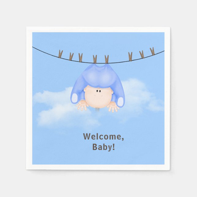 Baby Boy on Clothesline Napkin (Front)
