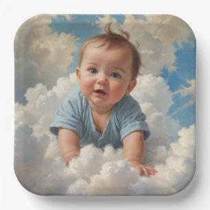 Baby Boy on Cloud Paper Plate
