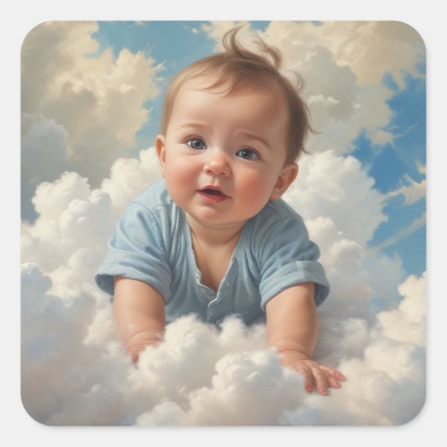 Baby Boy on Cloud Square Sticker (Front)
