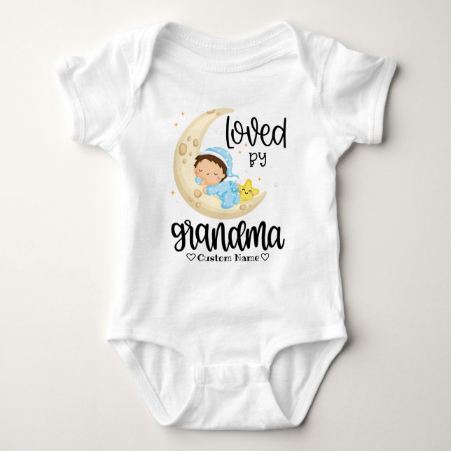 Baby Boy on Moon - Loved by Grandma Bodysuit (Front)