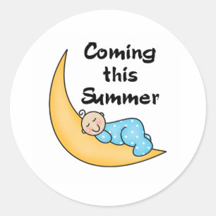 Baby Boy on Moon Summer Classic Round Sticker