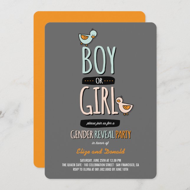 Baby Boy or Girl Ducks Gender Reveal Party Invite (Front/Back)