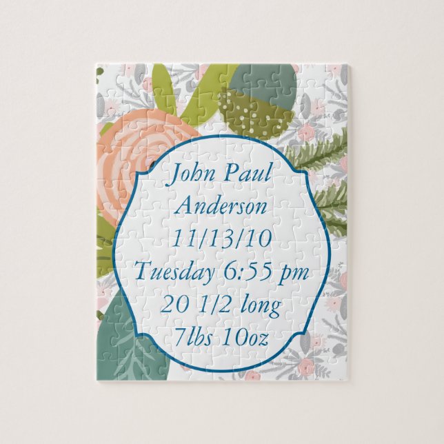 Baby Boy or Girl Gender Neutral Baby Stats Jigsaw Puzzle (Vertical)