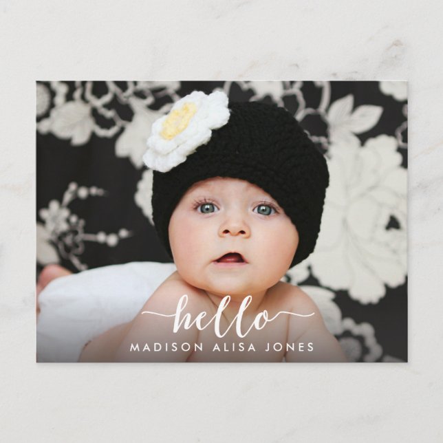 Baby Boy or Girl Hello Photo Birth Announcement (Front)