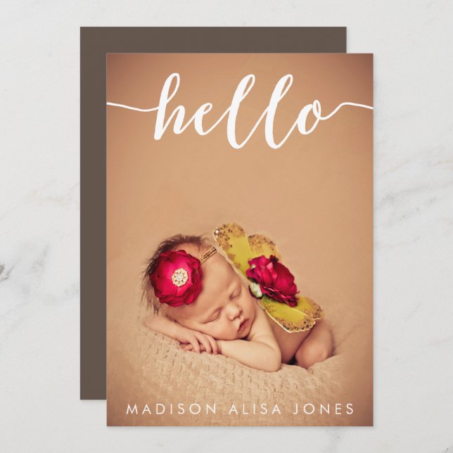 Baby Boy or Girl Hello Photo Birth Announcements (Front/Back)