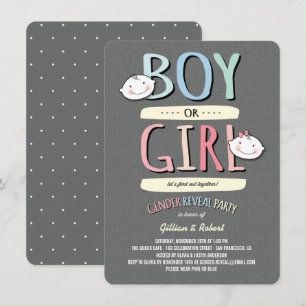 Baby Boy or Girl Pink Blue Gender Reveal Party Invitation