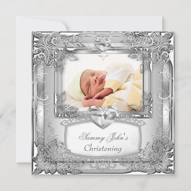 Baby Boy or Girl Silver Christening Baptism Cross Announcement (Front)