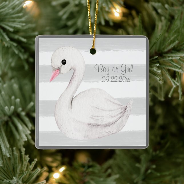 Baby Boy or Girl Typography Name Date Keepsake Ceramic Ornament (Tree)