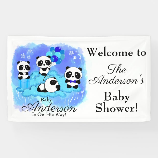 Baby Boy Pandas Baby Shower Banner (Horizontal)