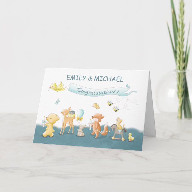 Baby Boy Parade of Animals from Group Personalise Card (Front)