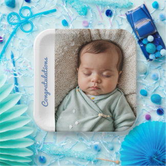 baby boy party photo congraulations custom paper plate