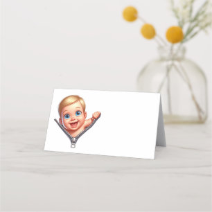 Baby Boy Peeking Baby Shower White Thank You Place Card