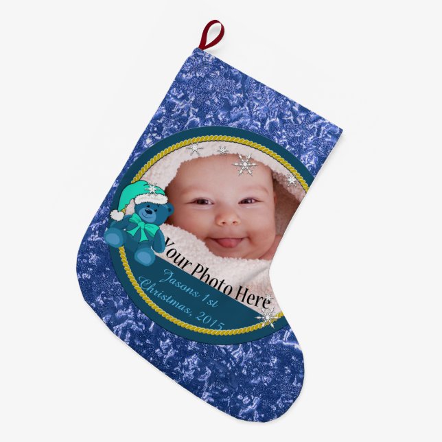 Baby Boy Personalised Large Christmas Stocking (Front (Hanging))