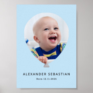 Baby Boy Photo Balloon Personalised Light Blue Poster