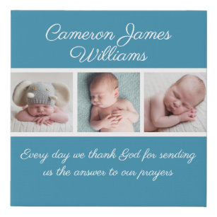 Baby Boy Photo Blue Collage Religious Quote Faux Canvas Print