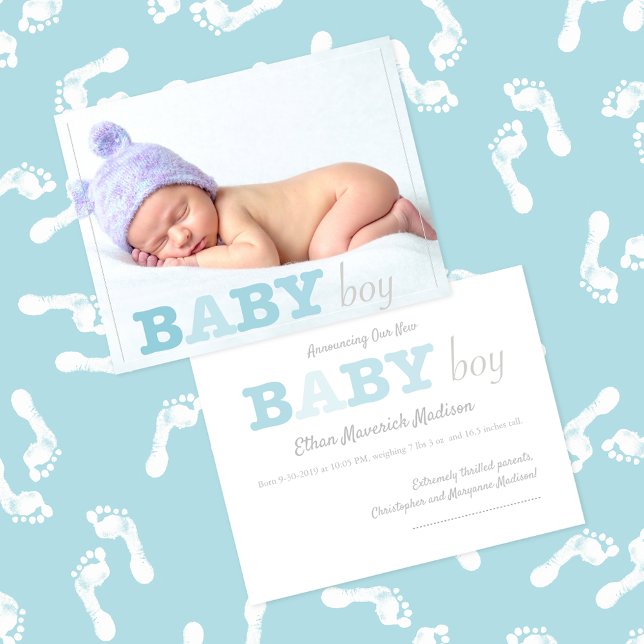 Baby Boy Photo Blue Lettering Announcement (Creator Uploaded)